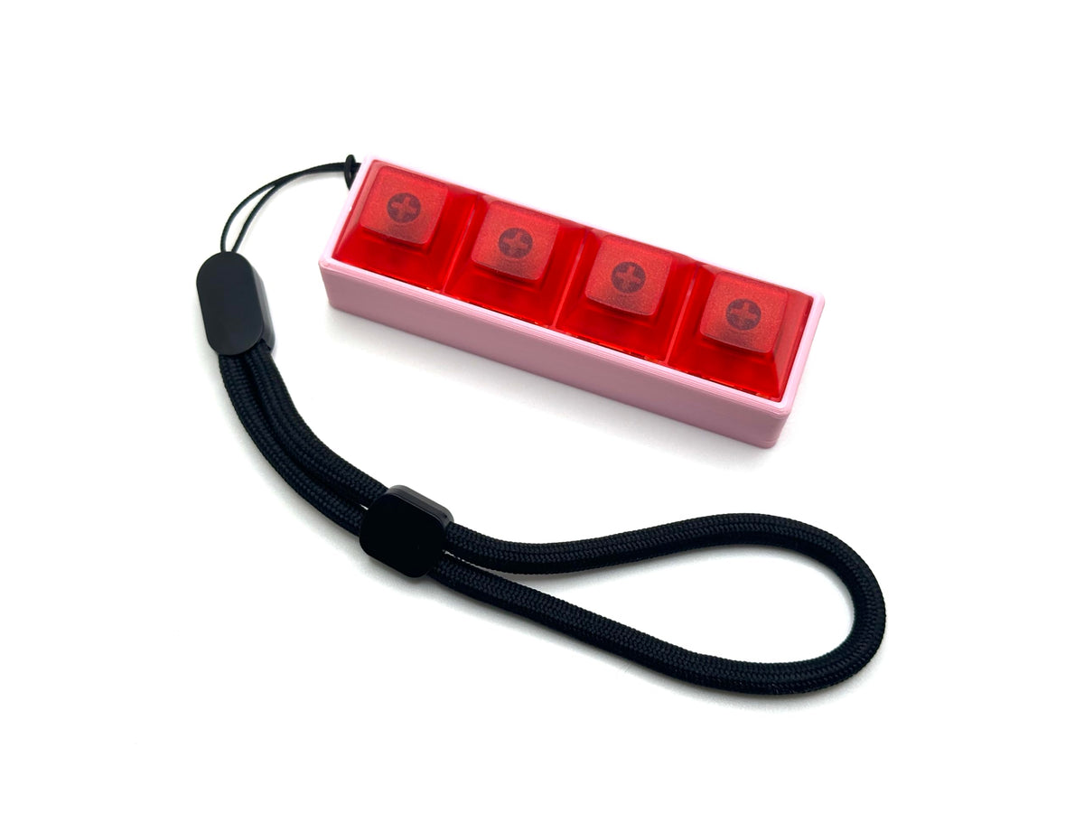 Four-Button Clicky Mechanical Switch Fidget Toy | Stim Toy, Stress Relief, Adhd (Pink Base, Transparent Red Keycaps)