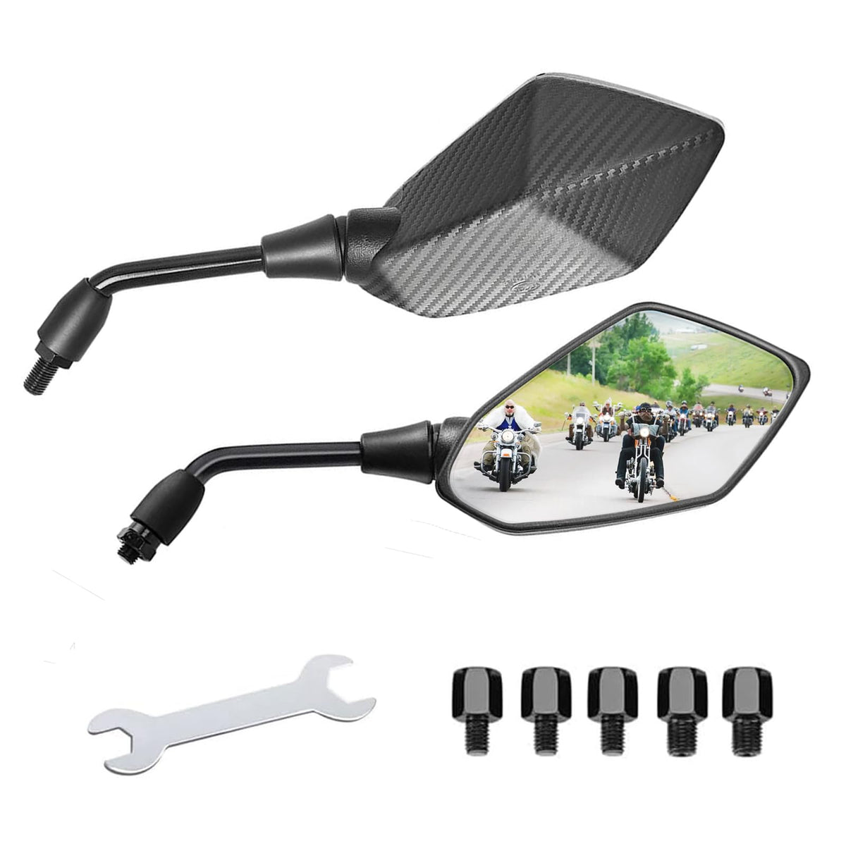 MAMIKO Universal Motorcycle Rear View Mirrors for M8 M10 Threaded Bolt Double Take Mirror Mount Compatible with Motorcycle Scoot