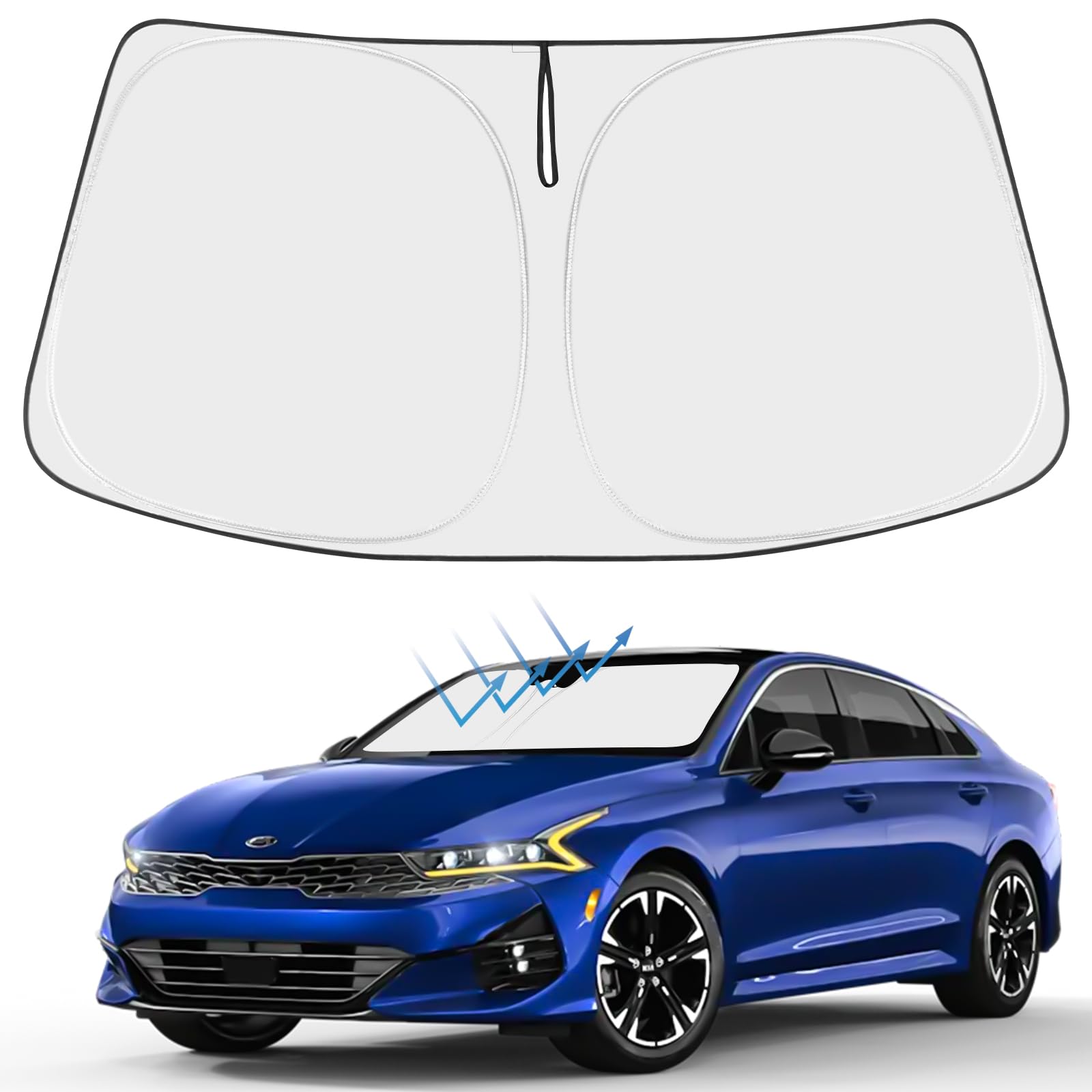 Proadsy 2025 Upgrade Windshield Sun Shade Custom Fit 2025 2024 2023 2022 2021 Kia K5, Gt-Line, Gt, Sedan 4-Layer Foldable Front