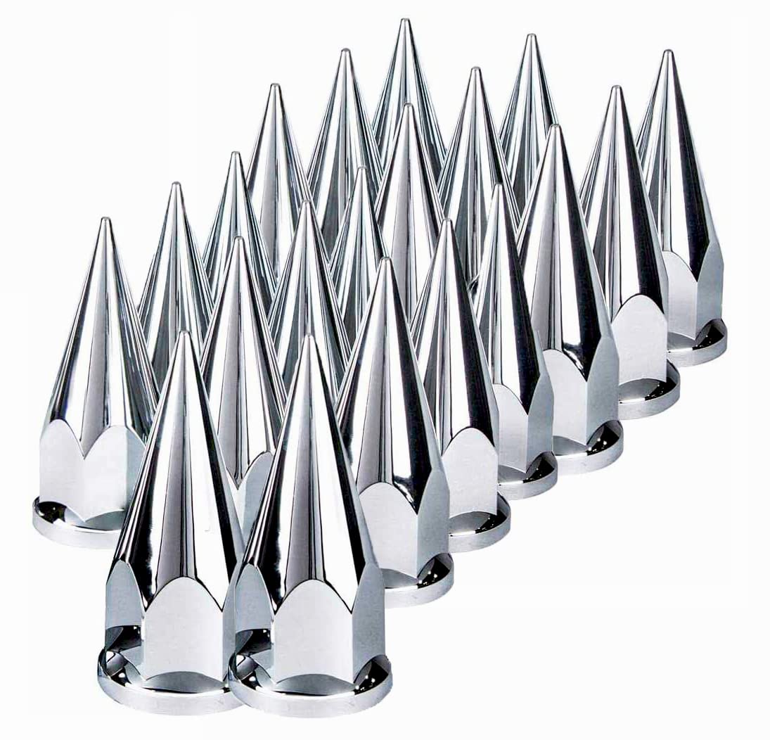 TORQUE 20 pcs of 33mm Chrome Spike Screw-on Lug Nut Covers for Volvo & International & Peterbilt & Kenworth & Mack & Freightliner (Cascadia, Columbia, M2, FLD) Semi Trucks (2 x TR10570)