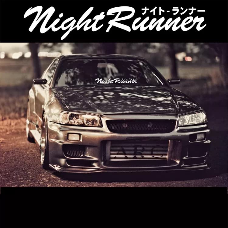 Night Runner Car Sticker Decal, Truck, Windshield Banner Sticker, 20 X 4 Inches - Solid White (Only Fonts) Vinyl