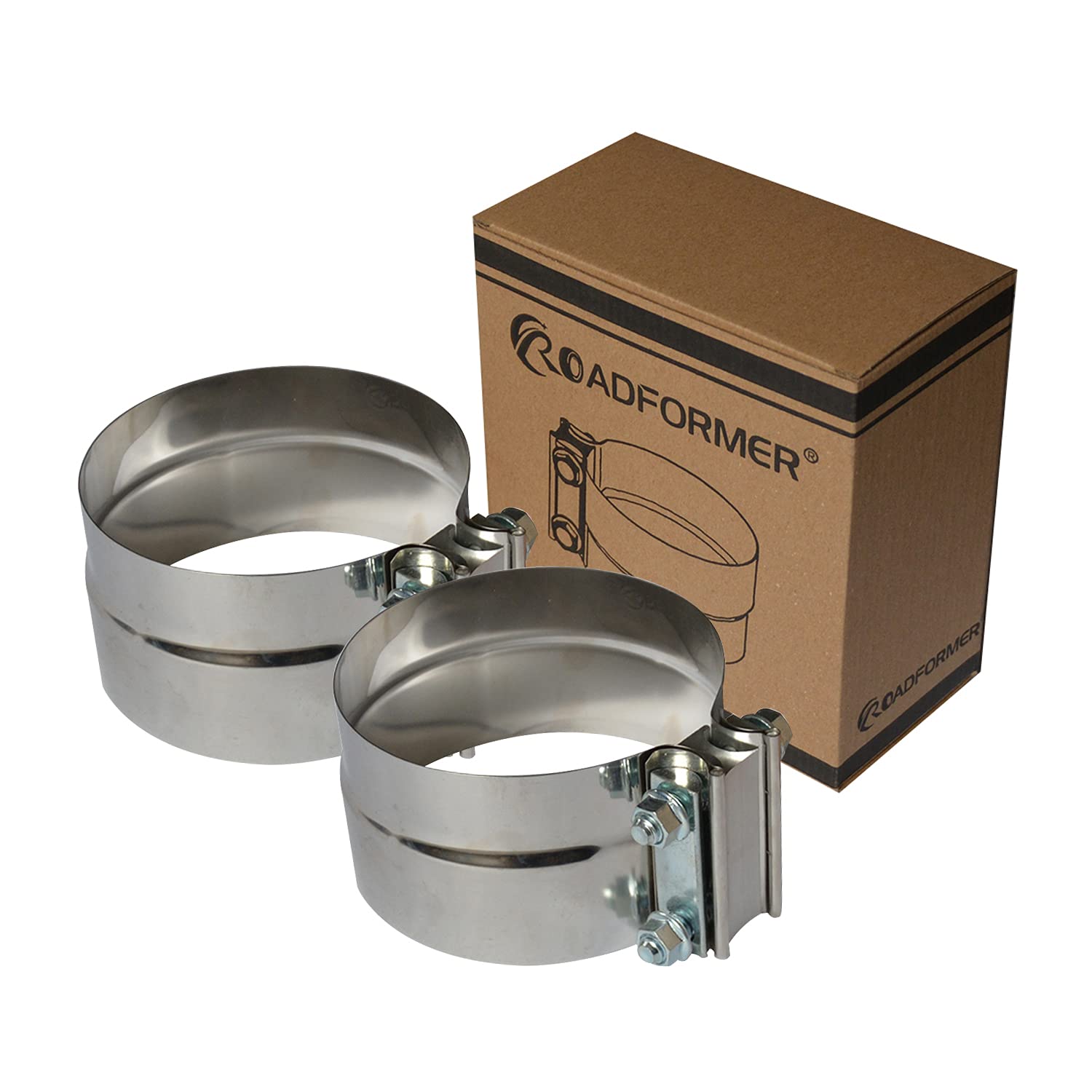 Roadformer 4 Inch Exhaust Clamp - Lap Joint Exhaust Band Clamps Preformed Stainless Steel (2 Pack)