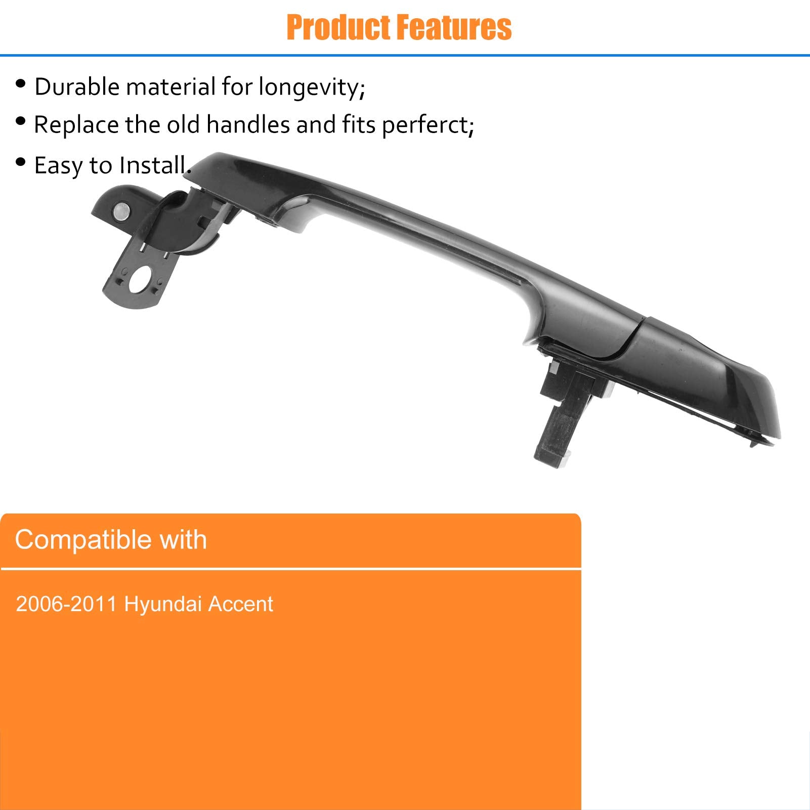 Npauto Exterior Front Left Driver Side Door Handle Replacement For Hyundai Accent 2006 2007 2008 2009 2010 2011, 80700, Black