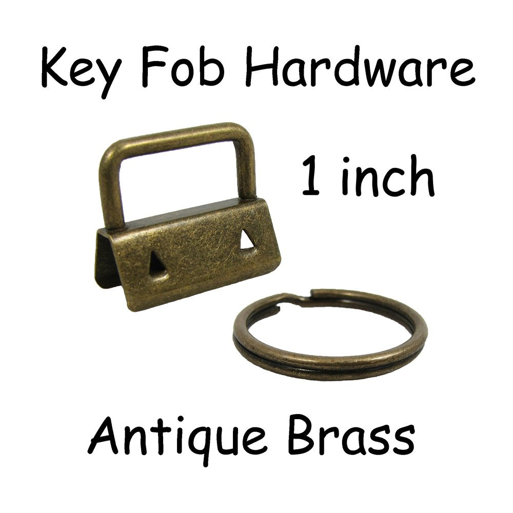 25 Key Fob Hardware With Key Rings Sets - 1'' Or 1.25'' - Antique Brass (1'')