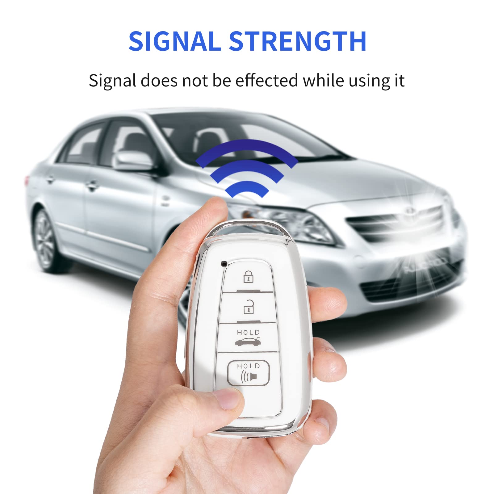 OFFCURVE Compatible with Toyota Camry RAV4 Key Fob Cover with Keychain, for Highlander Corolla Avalon C-HR Prius GT86 Key Fob Co