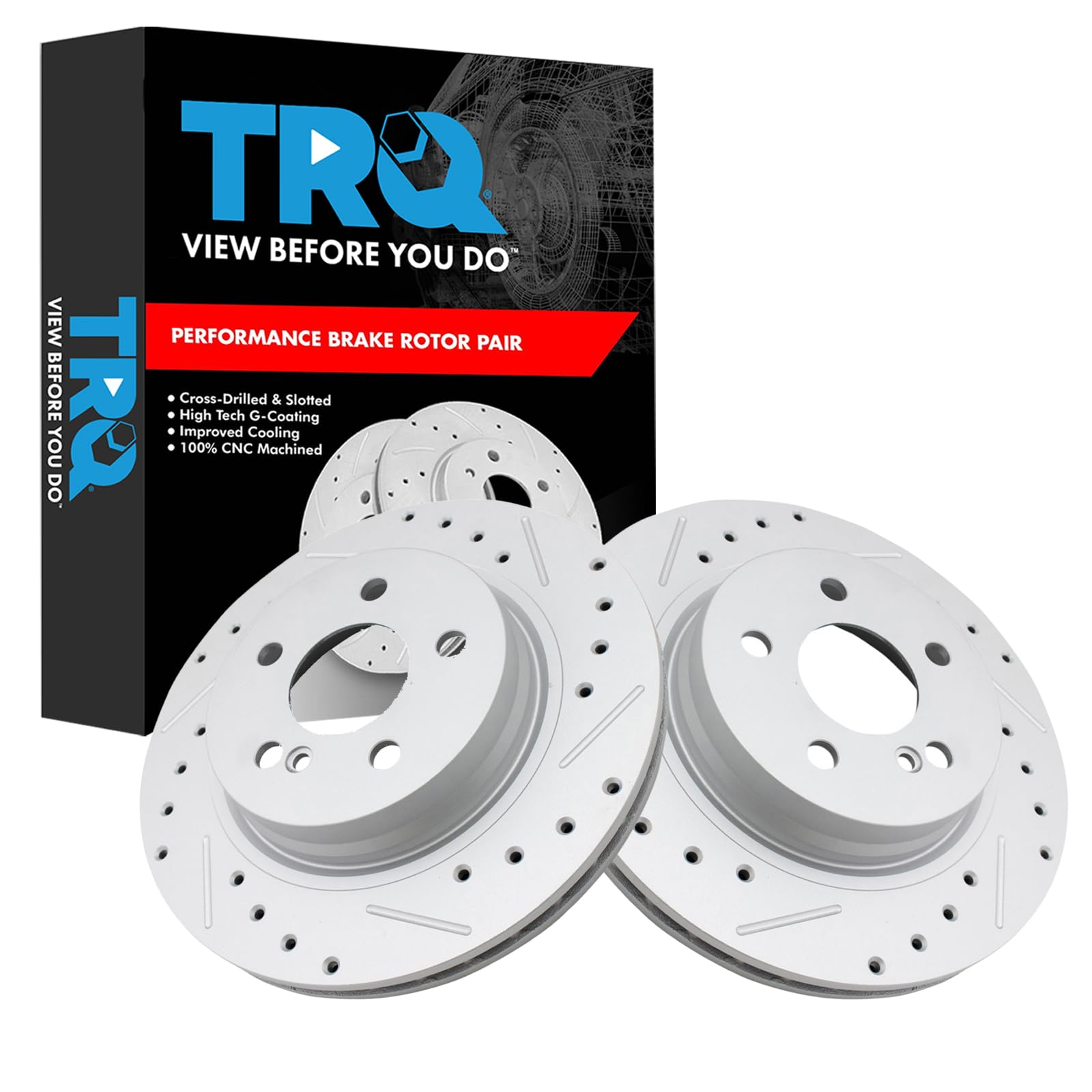 Trq Rear Performance Brake Rotors Set Vented Premium G-Coated Compatible With 2012-2015 Mercedes-Benz C250 2013-2014 C300 2008-2