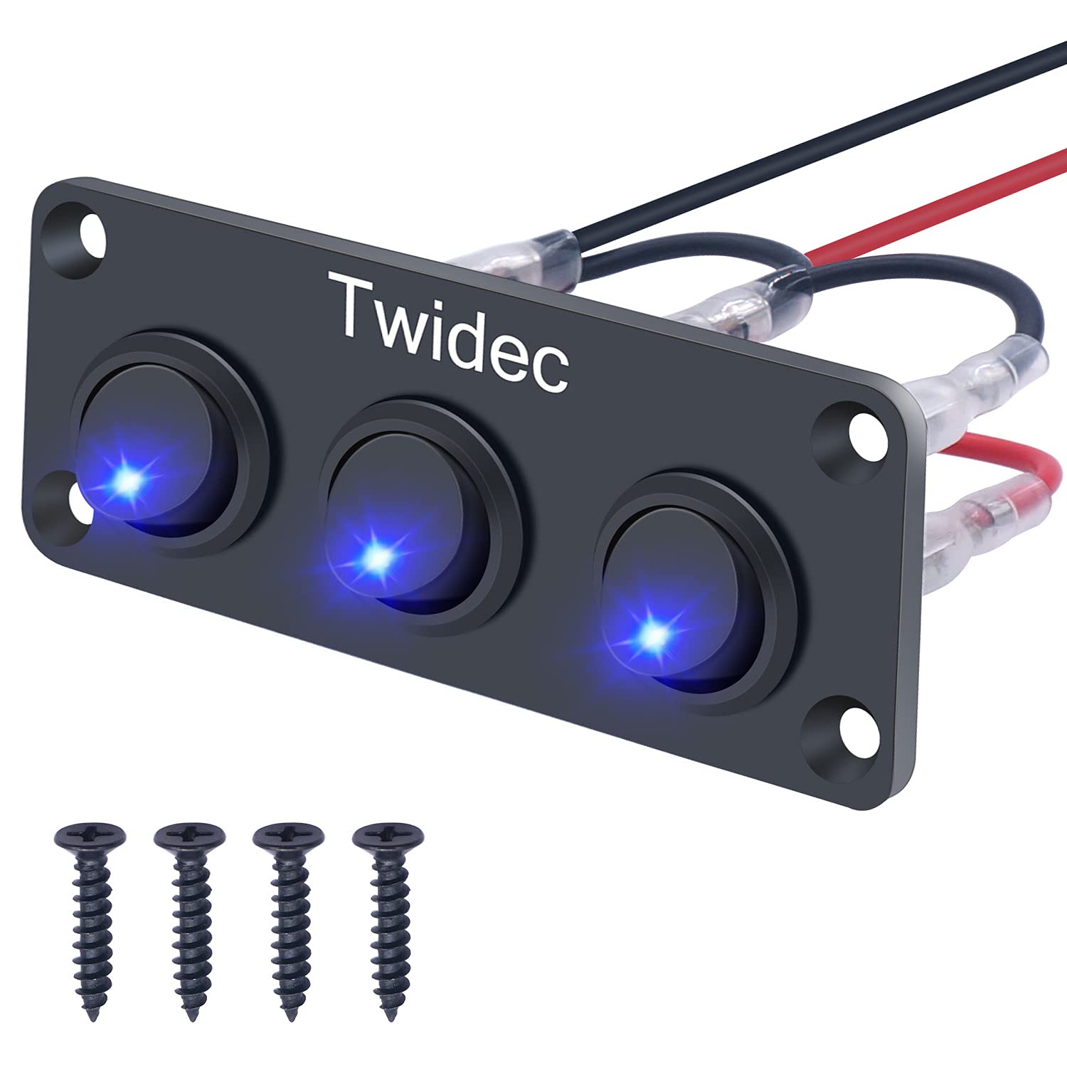 Twidec/3 Gang Rocker Toggle Switch Panel with 12V DC Round Dot Lighted 20A 3 Pins ON/Off SPST Switch Control for Car Or Boat Blu