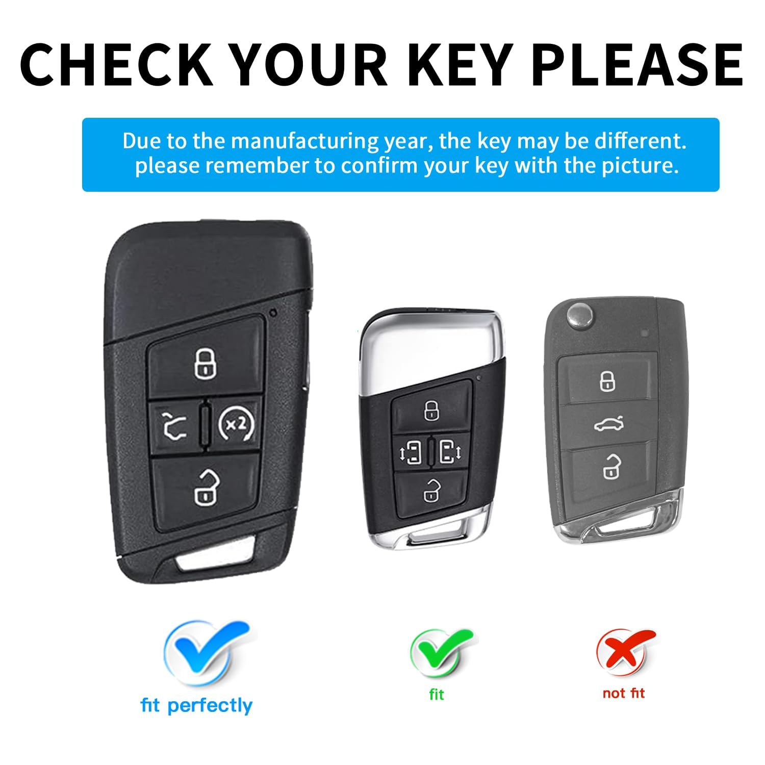 MILD EAST for Volkswagen Key Fob Cover with Keychain, Sliver Edge Key Case Holder for VW Atlas Alltrack Jetta Passat Tiguan, Whi