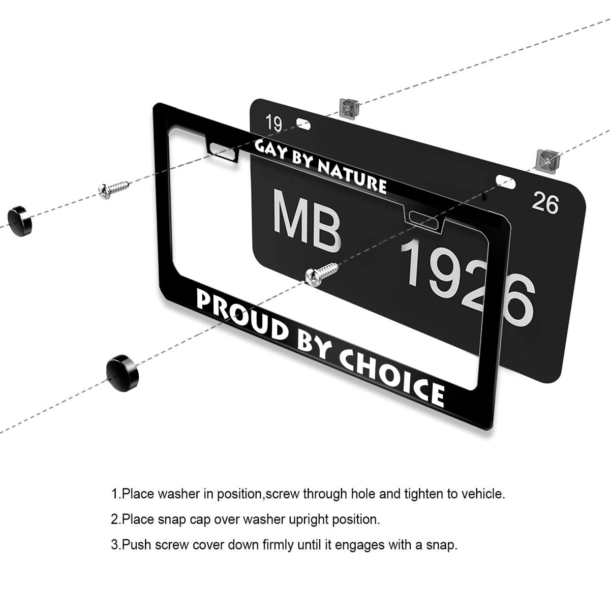 NOCITUN Gay by Nature Proud by Choice License Plate Frame Stainless Steels Funny Black Car Tag Holder Frames with 2 Holes and Sc