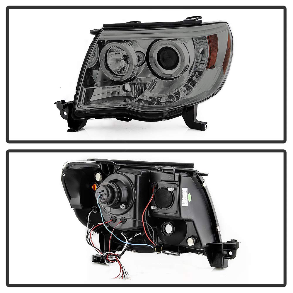 Acanii - For 2005-2011 Toyota Tacoma Led Drl Halo Ring Smoked Lens Projector Headlights Headlamps, Driver & Passenger