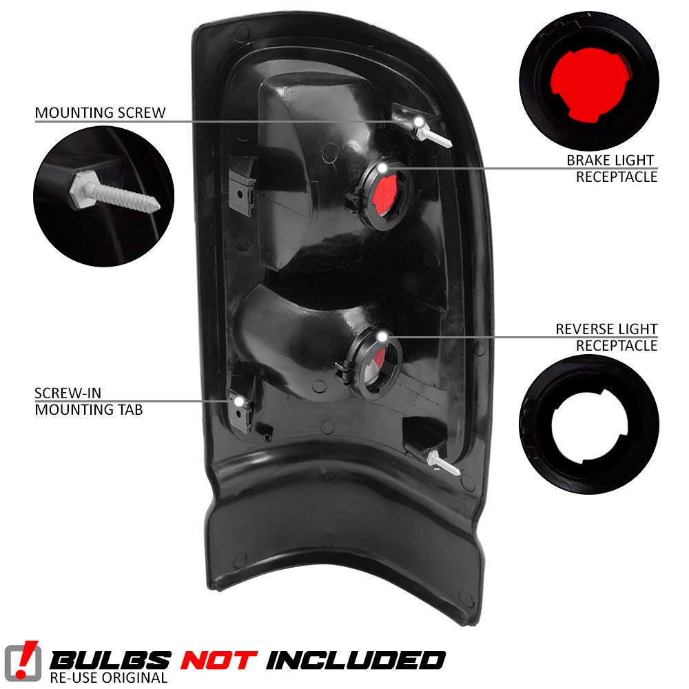 Epic Lighting Replacement Spec Brake Tail Lights W/Textured Bezel Assembly Compatible With Dodge 94-01 Ram 1500 94-02 Ram 2500 3