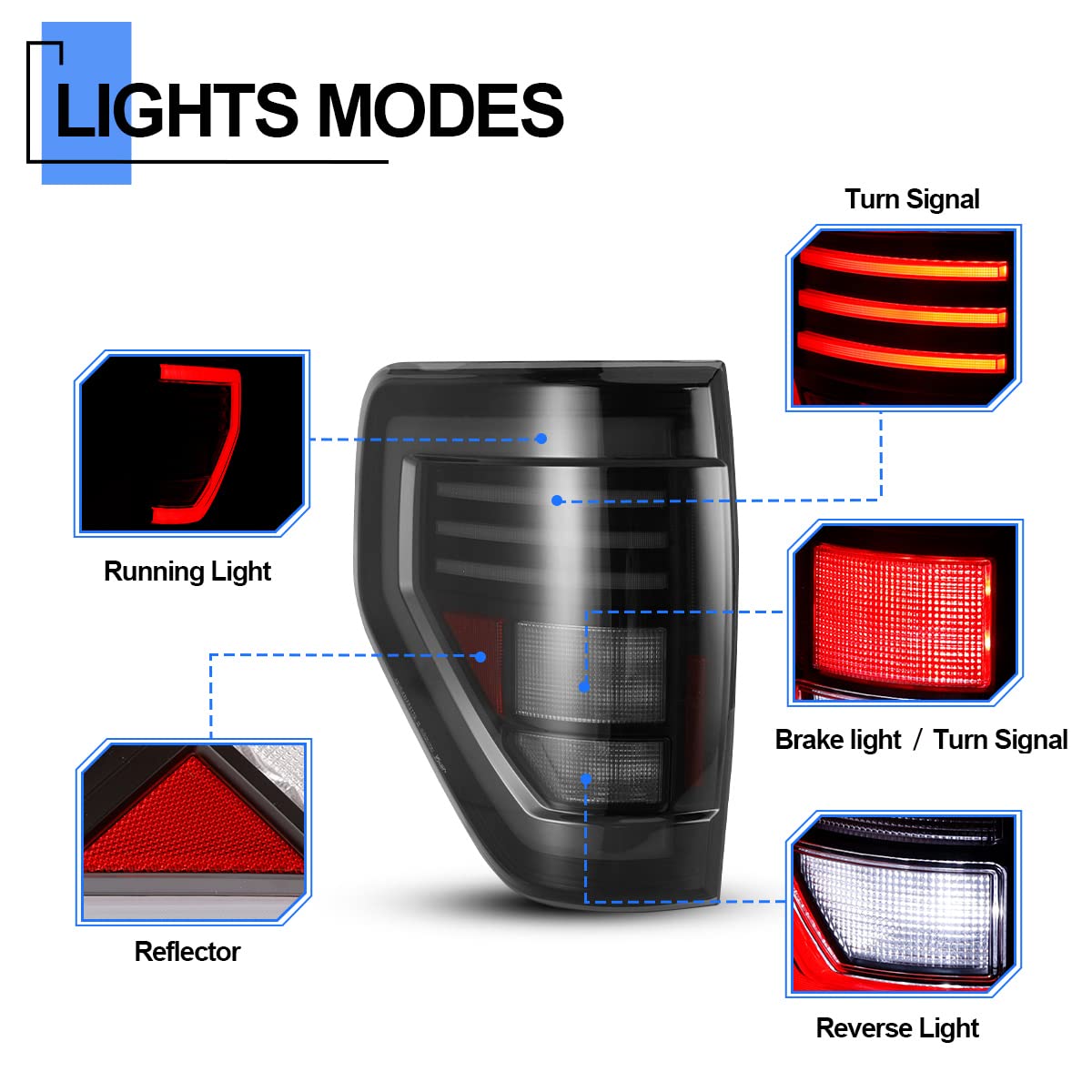 Roxx Full Led Sequential Tail Lights Assembly Pair For 2009-2014 Ford F-150 Pickup Truck(For Styleside Models Only), Led Tube Tail Lights Brake Lamps Replacements, Passenger And Driver Side