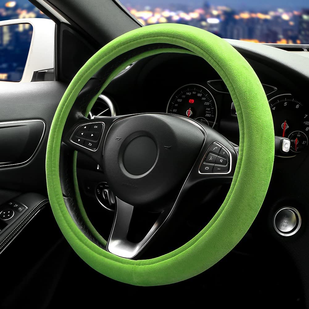 Otostar Soft Velvet Steering Wheel Cover, Universal Luxury Steering Wheel Protector Car Interior Accessories 15 Inch (Green)