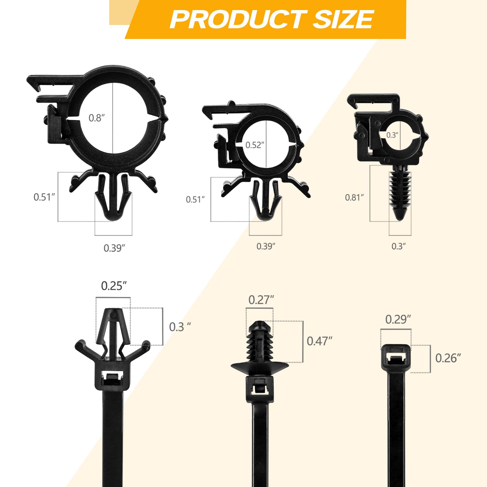 UNIGT 150pcs Push Mount Cable Zip Tie with Car Wire Loom Routing Clips, Universal Compatible with GM Ford Trucks Cars Sedan UTV