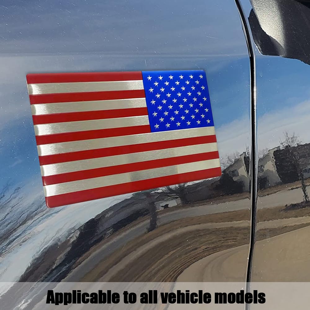 Pincuttee 2PC 3D Metal USA Flag Emblem, Car Decal and Sticker, Car Exterior Accessories (Blue+Red, 2PC)