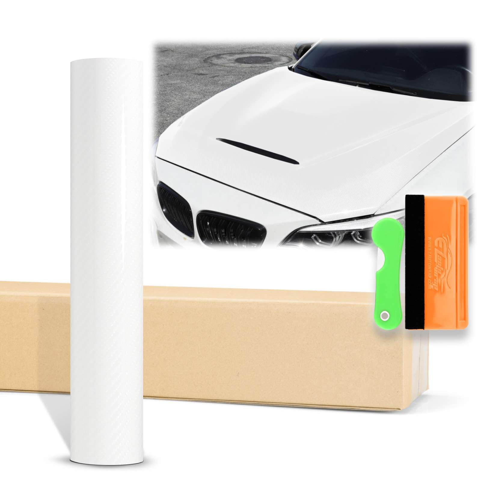 12''X60'' (1Ftx5Ft) White 7D Carbon Fiber Textured High Gloss Vinyl Wrap Auto Car Sticker Decal Film Sheet Bubble Free Air Relea