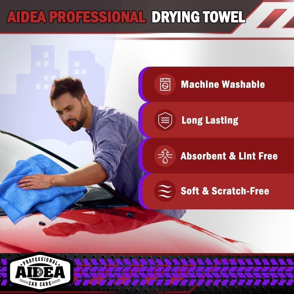 Aidea Microfiber Towels For Cars-4Pk, Large Professional Car Drying Towel, Scratch-Free & Absorbent Drying Towel For Cars, Suvs,