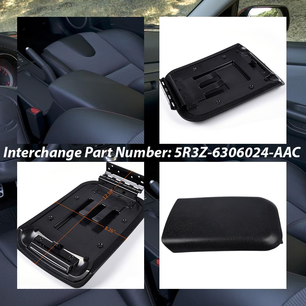 Allgood Center Console Armrest Lid W/Latch Compatible With Ford Mustang 2005 2006 2007 2008 2009 Replacement 5R3Z6306024Aac Black