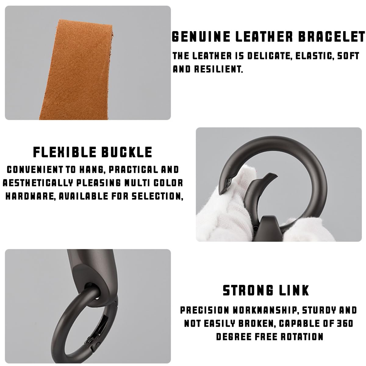 Bittwee Car Key Chain Ring Clip, Leather Multifunctional Auto Key Fob Rings Keychain With Keyrings Buckle For Men Women(Black)