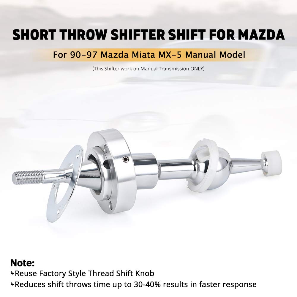 Ptnhz Quick Fast Throw Short Shifter Relacement For 90-97 Mazda Mx5 Miata Manual M/T Chrome Steel