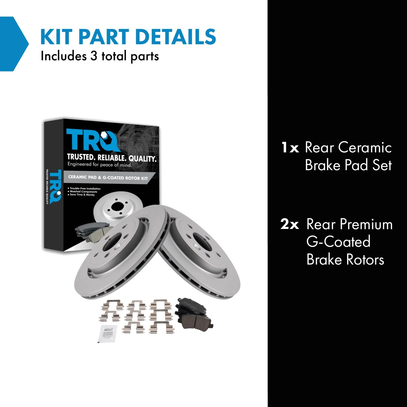 Trq Rear Brake Pad & Rotor Kit Brake Pads Brake Rotor Ceramic Premium G-Coated Compatible With 2011-2018 Volvo S60 2007-2016 S80
