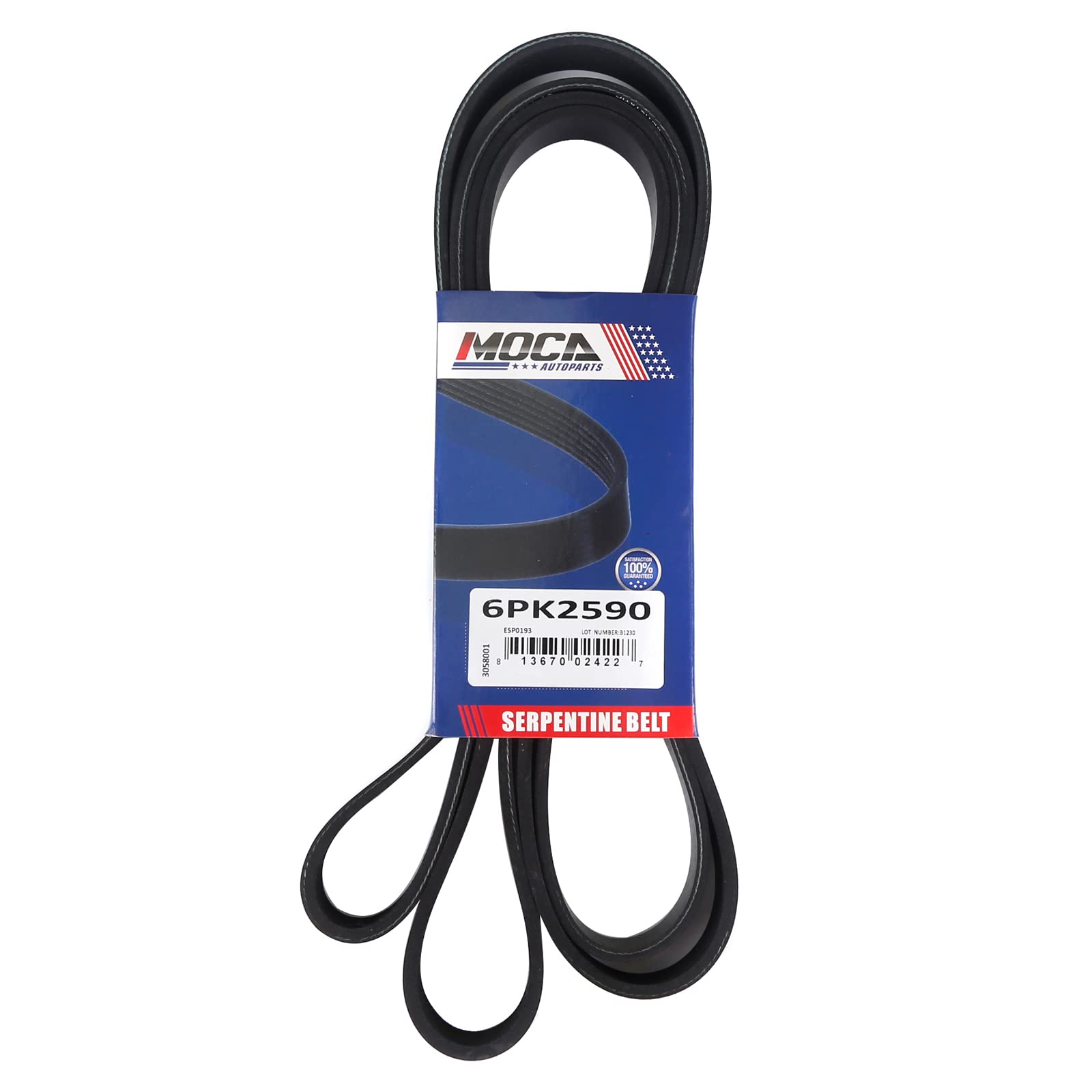 MOCA 6PK2590 EPDM Serpentine Belt fit 06-10 for Ford Mustang 4.6L & for Hyundai Sonata 2.4L & 06-10 for Kia Optima 2.4L & 94-96 