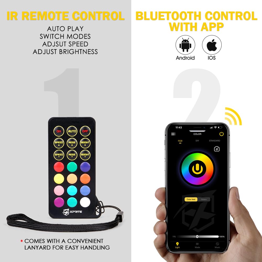 Xprite 7'' Inch Rgb Halo Led Headlights & 4'' Fog Lights Led Combo Headlamp Assembly Dual Controlled Rgb Light Kits Compatible W