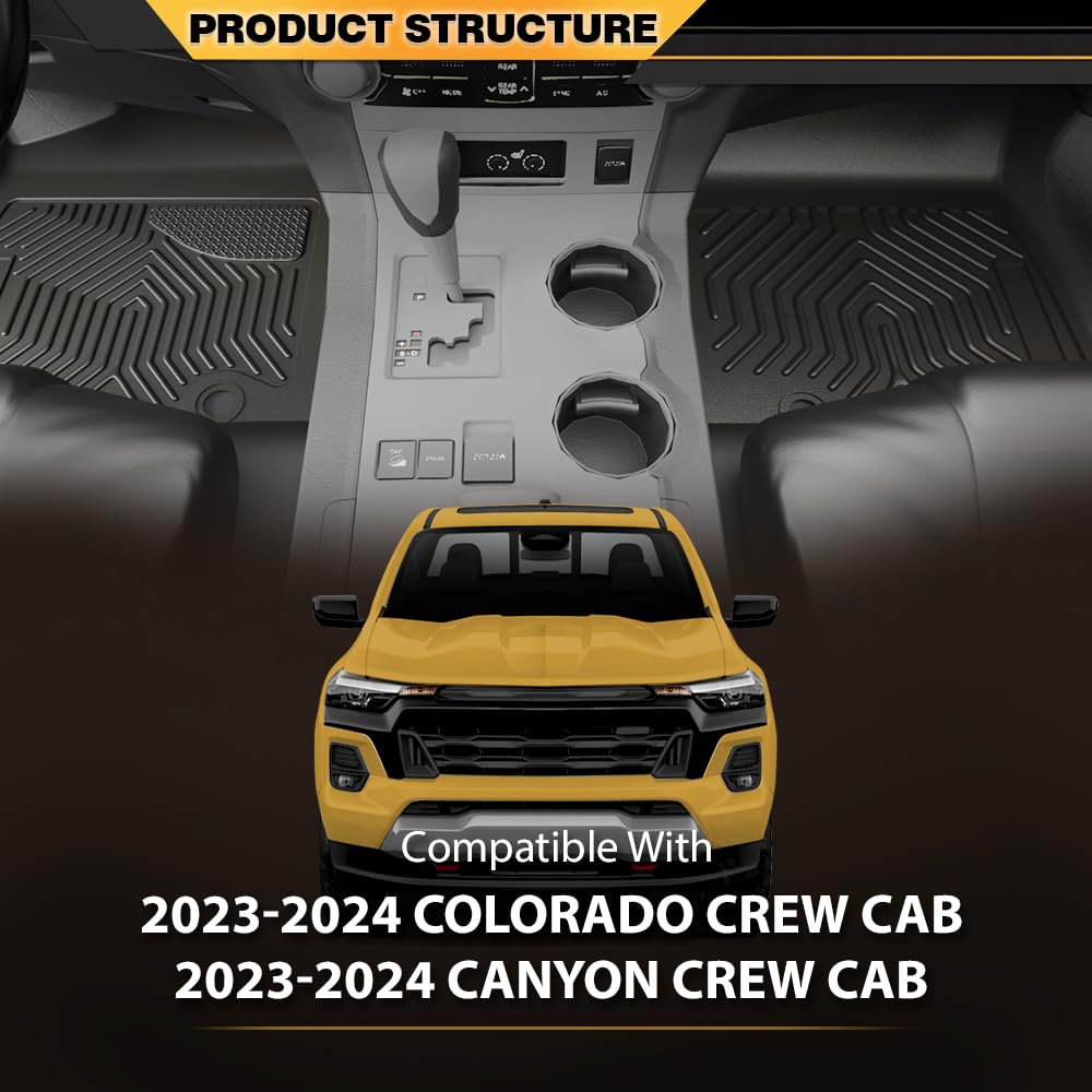 G-PLUS TPE Floor Mats Cargo Liners Compatible with 2023-2024 Chevy Colorado Crew Cab/GMC Canyon Crew Cab 3PCS Floor Liners All W
