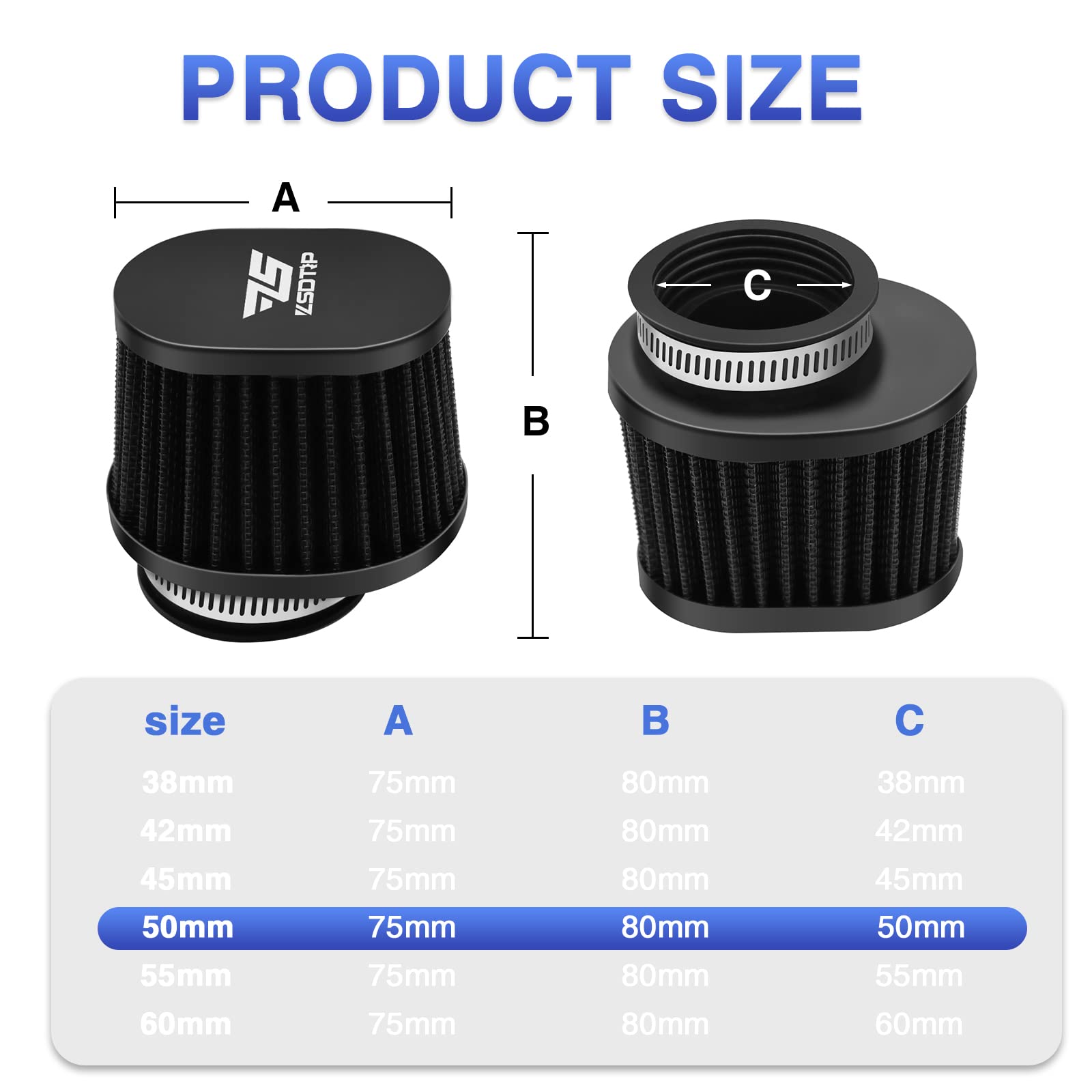 2PCS Motorcycle Air Filter Universal 50MM Replacement Filter Dirt Bike High Performance Air Filters Fit Motocross Carburetor Cle