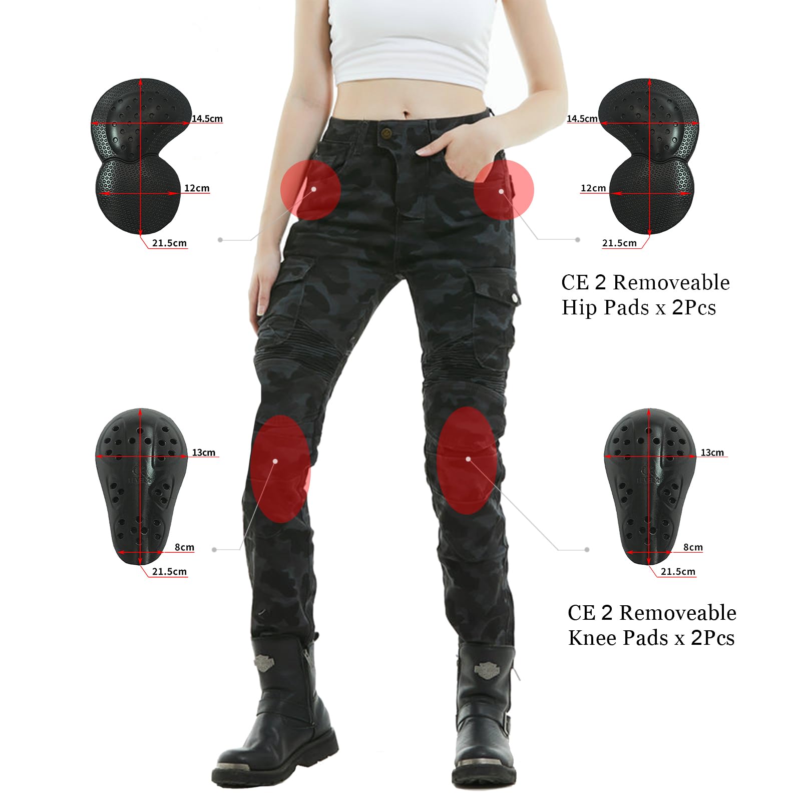 LOMENG Motorcycle Riding Pants Motorcycle Jeans Slim Fit with CE Knee Hip Removable Protectors Armor for Women Blue Camouflage L