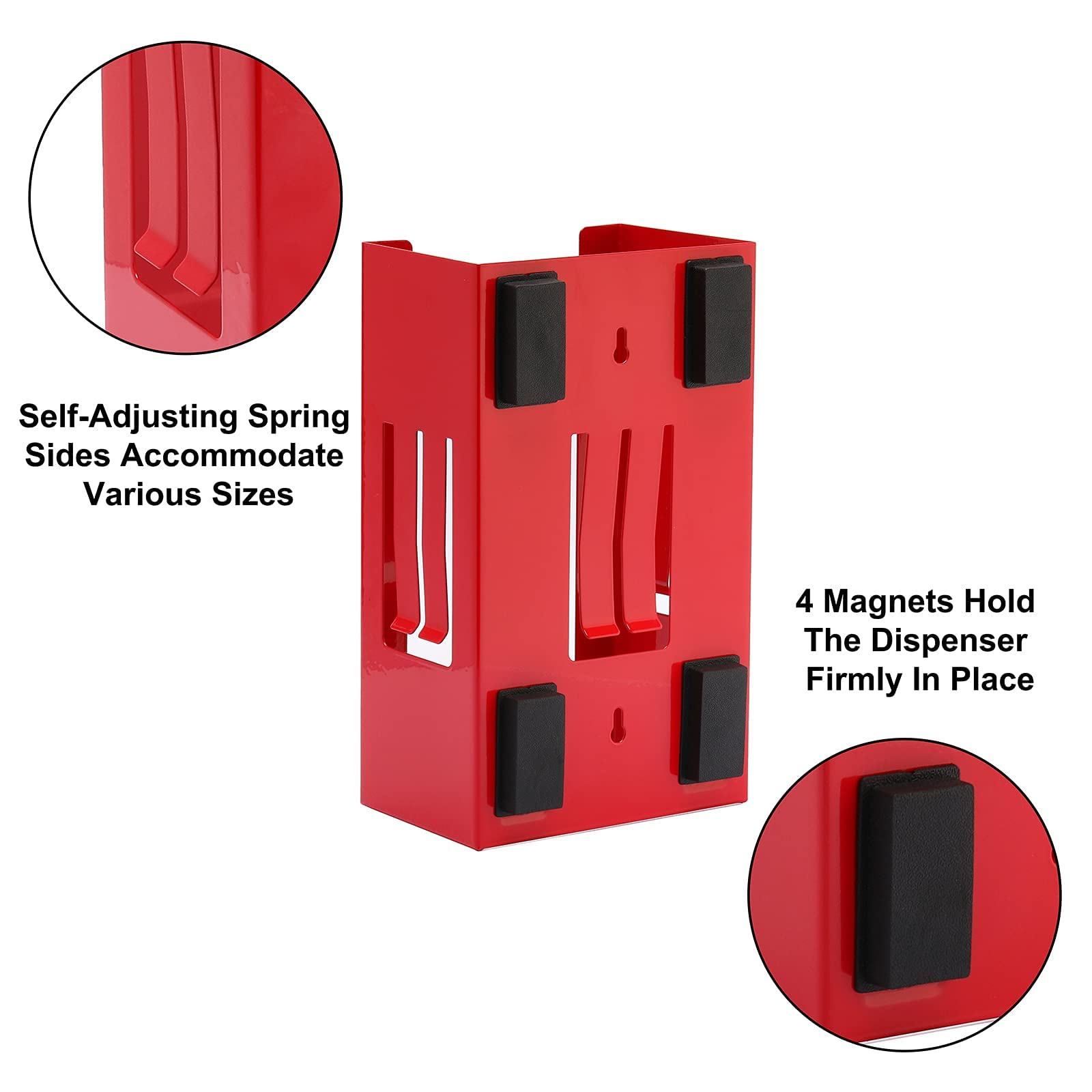 Mayouko Magnetic Dispenser Holder, Red Box Holder Wall Mount for Tissues, Disposal Gloves, Wipes, Tool Cart Accessory, 8LBS