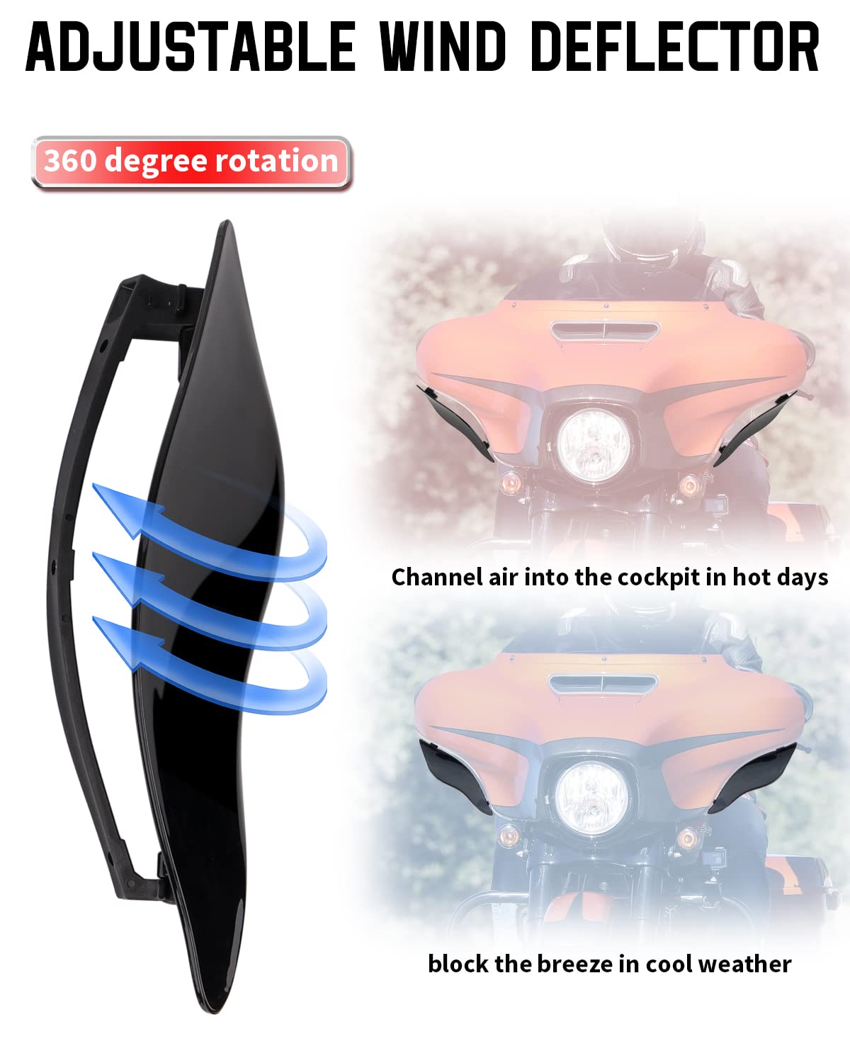 ANONEMOTO Black Adjustable Wind Deflectors Upper Fairing Air Deflectors Compatible for Harley Davidson 2014-2024 Street Glide El