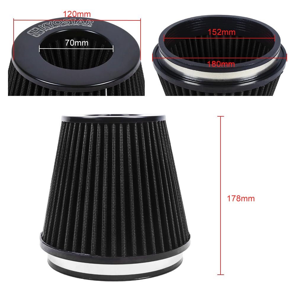 Kyostar 6 152mm High Flow Inlet Cold Air Intake Cone Replacement Dry Air Filter Black