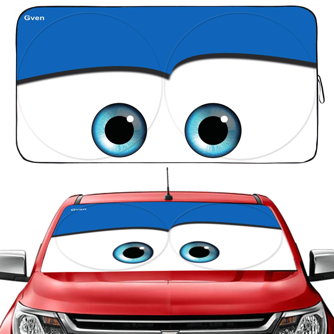 Gven Windshield Sun Shade, 2024 Car Sun Shade For Front Windshield Funny Car Eyes Sunshades Sun Visor Protector Blocks Uv Rays F