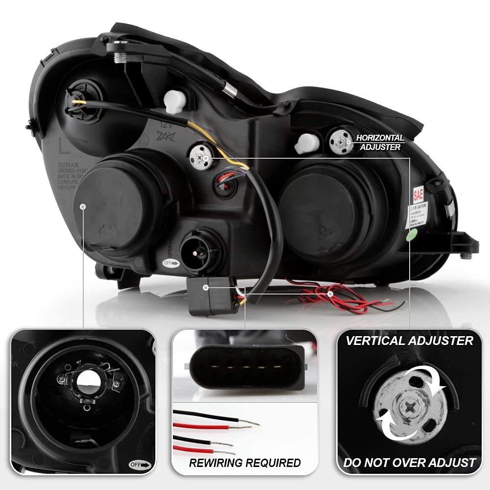 Acanii - For [Halogen Model] 2001-2007 Mercedes-Benz W203 C230 C240 C320 Led Halo Black Projector Headlights Headlamps