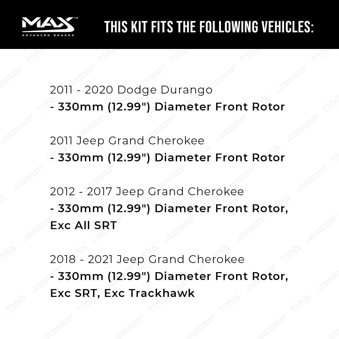 Max Advanced Brakes Front Brake Kit For 2011-2021 Dodge Durango Jeep Grand Cherokee W/12.99' Front Rotor Replacement Premium Oe Disc Brake Rotors And Ceramic Brake Pads