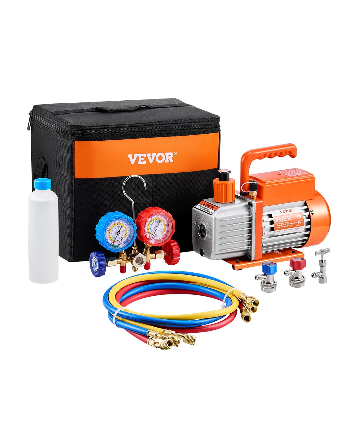 VEVOR 3.5 CFM AC Vacuum Pump and Gauge Set, Single Stage Rotary Vane HVAC Air Vacuum Pump, A/C Refrigerant Manifold Gauge Kit, w