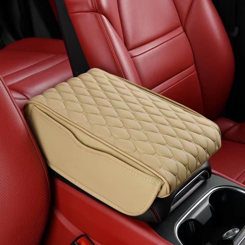 Automaze Center Console Armrest Cover Pad With Side Pockets, Universal Fit for SUVs, Car Armrest Seat Box Cover, Leather Auto 