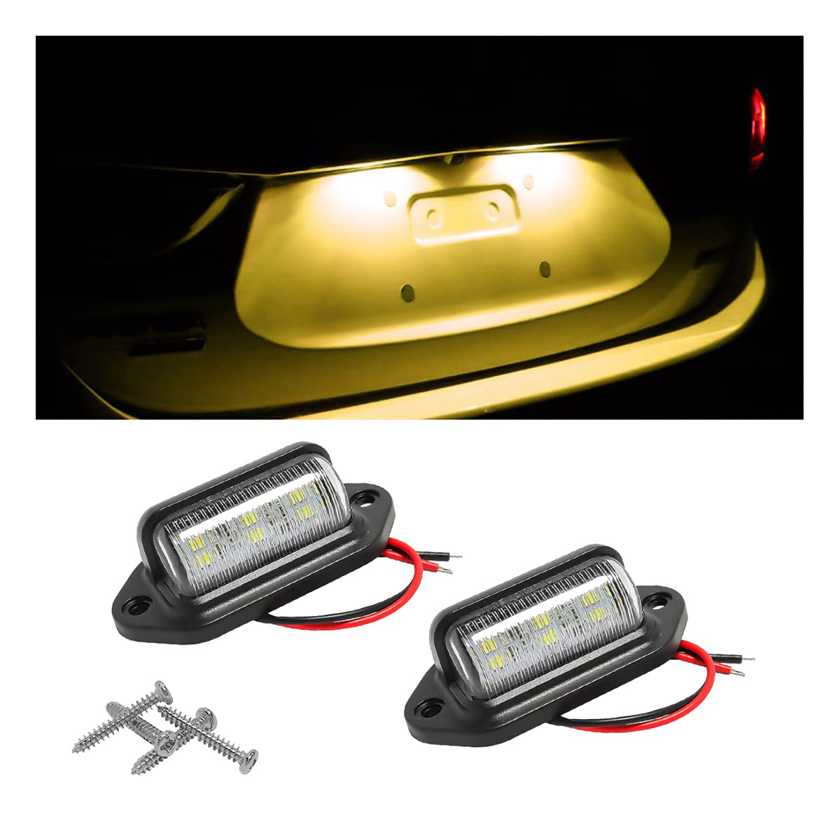 Hipopy 2Pcs Led License Plate Light, 12V/24V Waterproof 6-Smd License Plate Lamp Tail Light For Most Cars, Trucks, Trailer, Buses, Step Courtesy Light, Dome/Cargo Lights (Yellow)