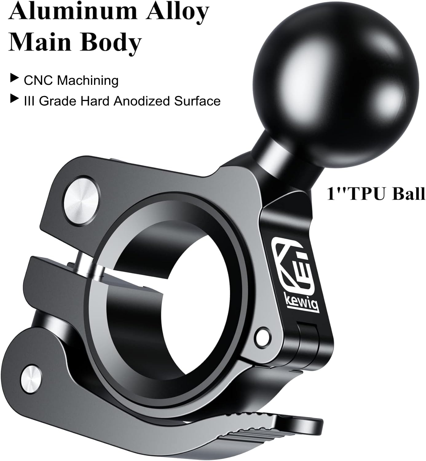 Brcovan Handlebar Clamp Mount With 1'' Tpu Ball Compatible With Ram Mounts Double Socket Arm Fit Rail 0.5'' 0.87'' 1'' 1.26'' Tool-Free Installation, Aluminum Material, Cnc Processing (Black)