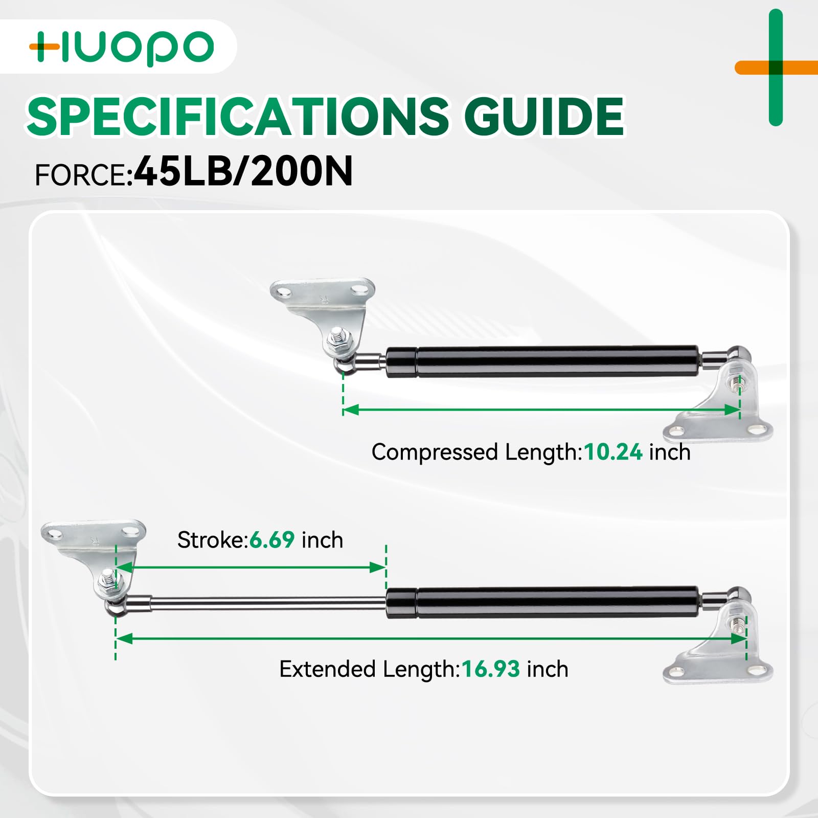 Huopo 17 Inch 45 Lb/200 N Gas Shock Strut Spring Lift Support For Rv Bed Door Storage Cover Lids Floor Hatch Boat Shed Window Cu