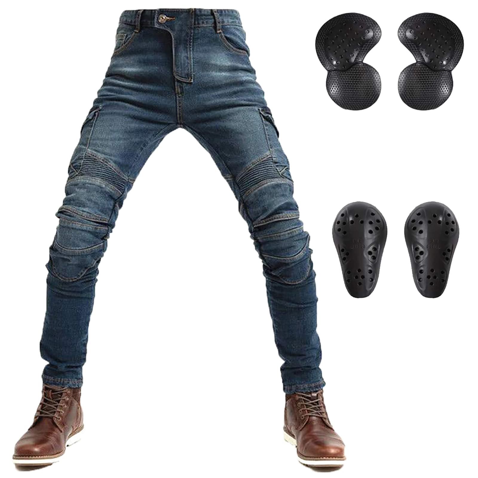 LOMENG mens Motorcycle Pants Motorbike Riding Denim Jeans Biker Motocross CE Removable Armored, Blue, 36 Regular