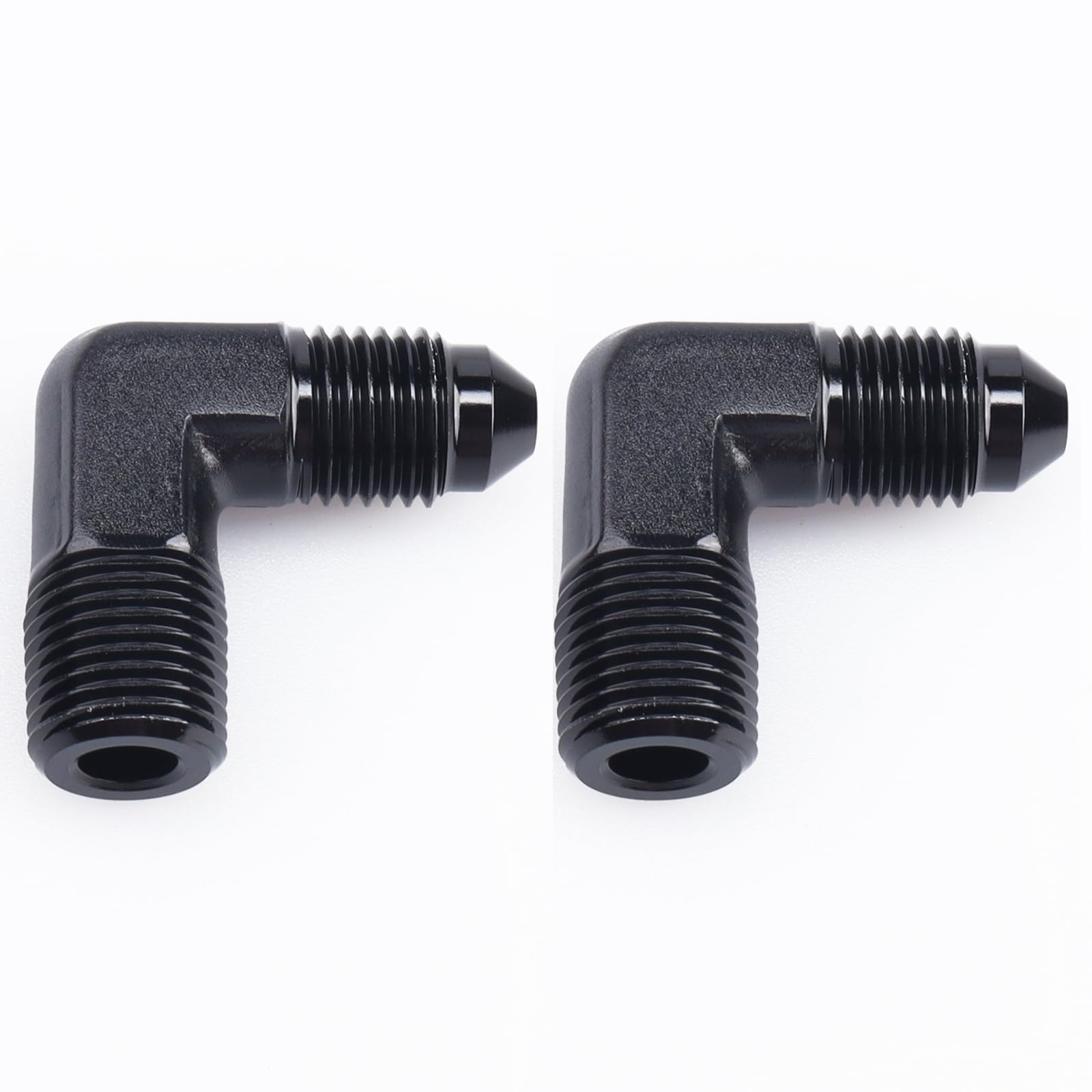 Ac Performance 90 Degree Elbow -4 An Male To 1/4'' Npt Male Fitting Adapter Connector Aluminum Black, Pack Of 2