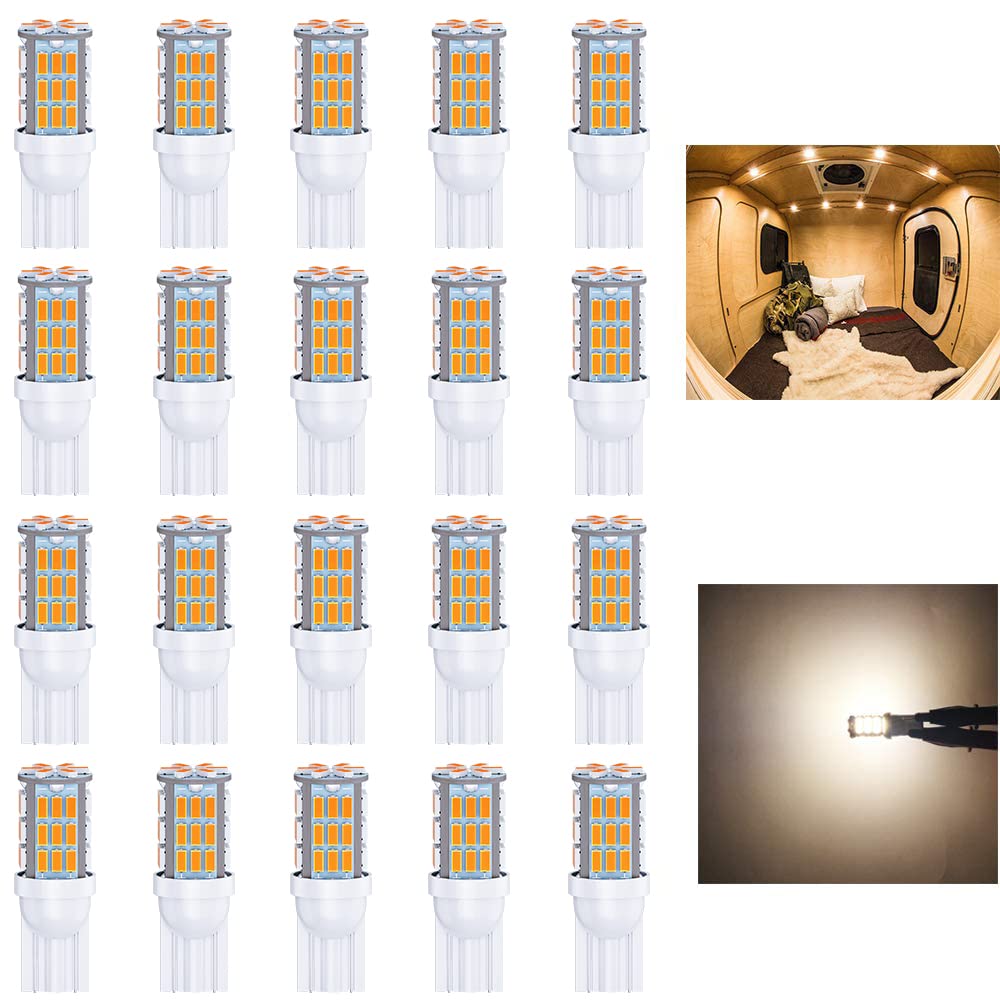 Antline T10 921 194 168 LED Bulbs Warm White 20-Packs, Super Bright 3014 42-SMD LED Replacement 12 Volt RV Camper Trailer Boat T