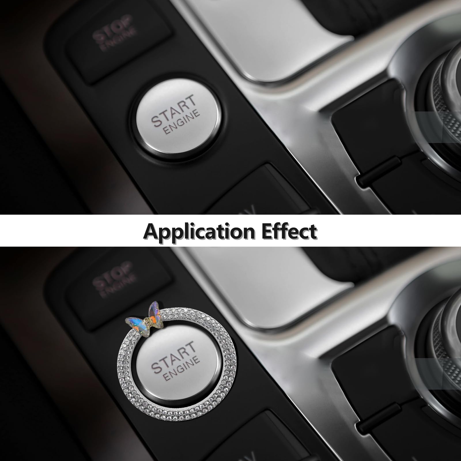 3leavtrees Bling Ring Emblem Car Accessories - Rhinestone Crystal Ring for Car Buttons & Knobs, Push to Start Button, Key Igniti