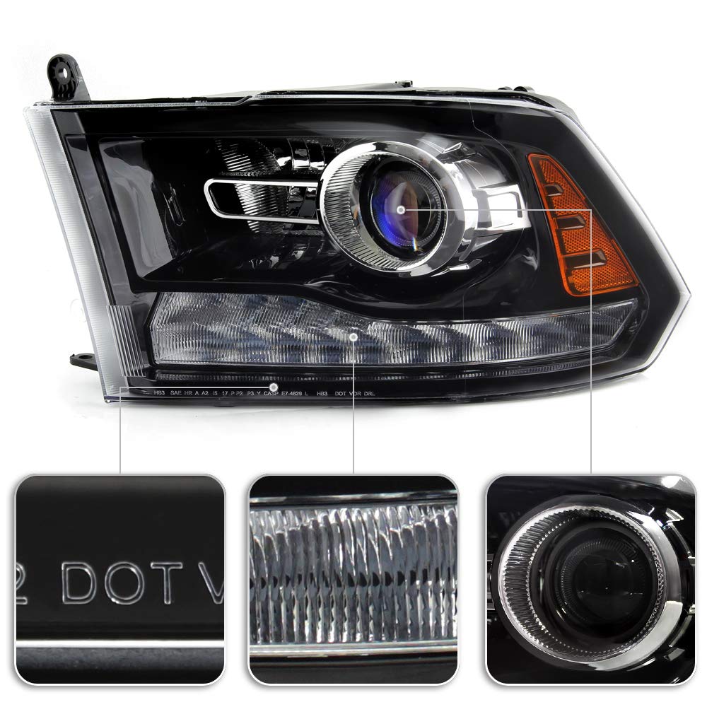 Acanii - For [Oe Projector Style] 2013-2015 Dodge Ram 1500 2500 3500 W/Black Trim Headlight Headlamp Left Driver Side