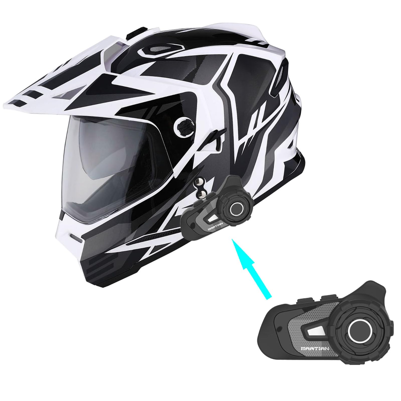 1Storm Dual Sport Motorcycle Motocross Off Road Full Face Helmet Dual Visor Storm Force Black + Motorcycle Bluetooth Headset