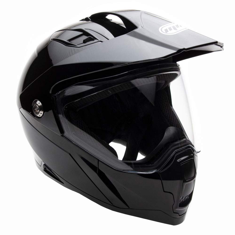 Mmg Helmet Dual Sport Off Road Motorcycle Dirt Bike Atv - Flipup Visor - Model 23 (Black Gloss, Medium)