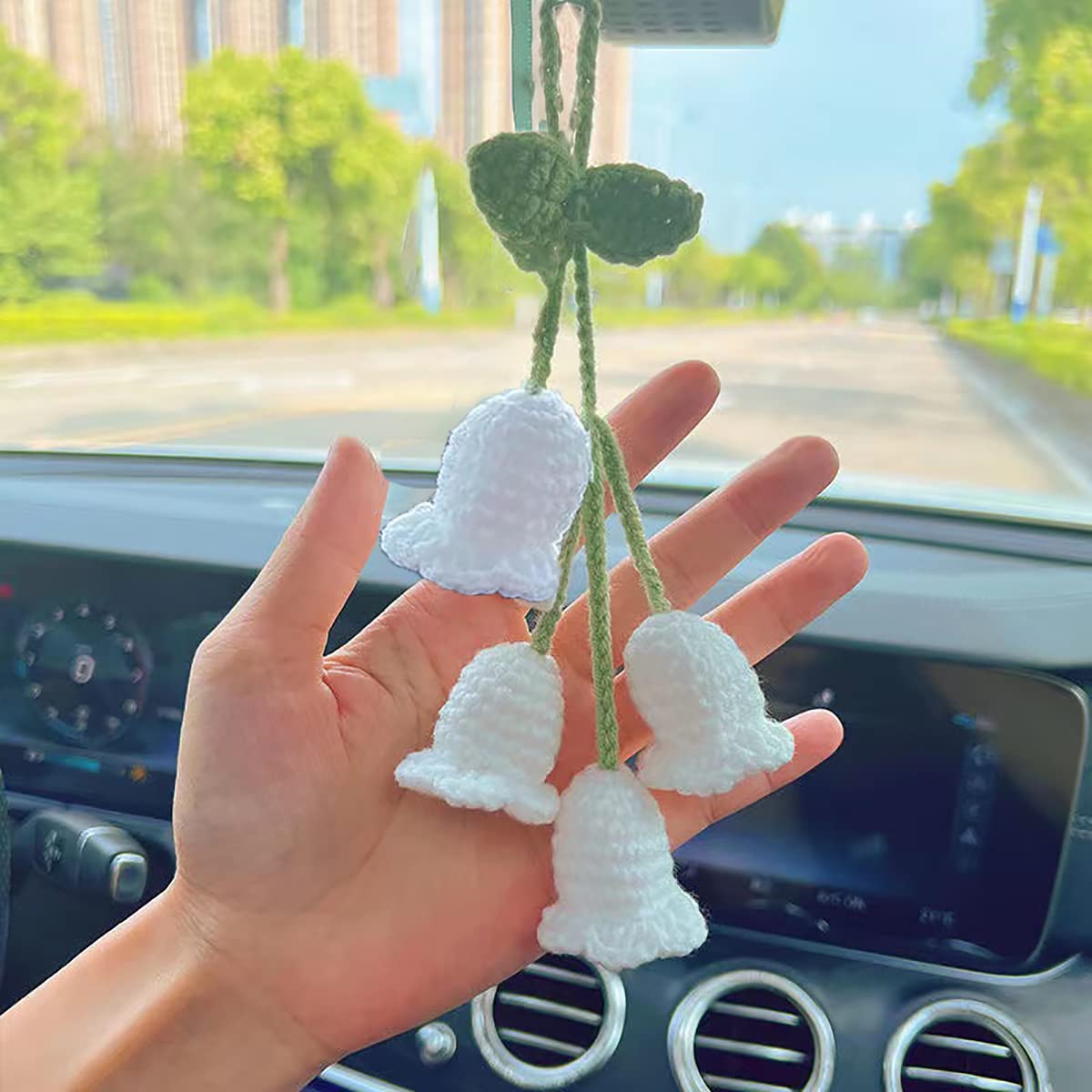 Rear View Mirror Accessories,Cute Car Accessories Aesthetic,Handmade Knitted Rear View Mirror Pendant Ornament,Kawaii Car Decor,