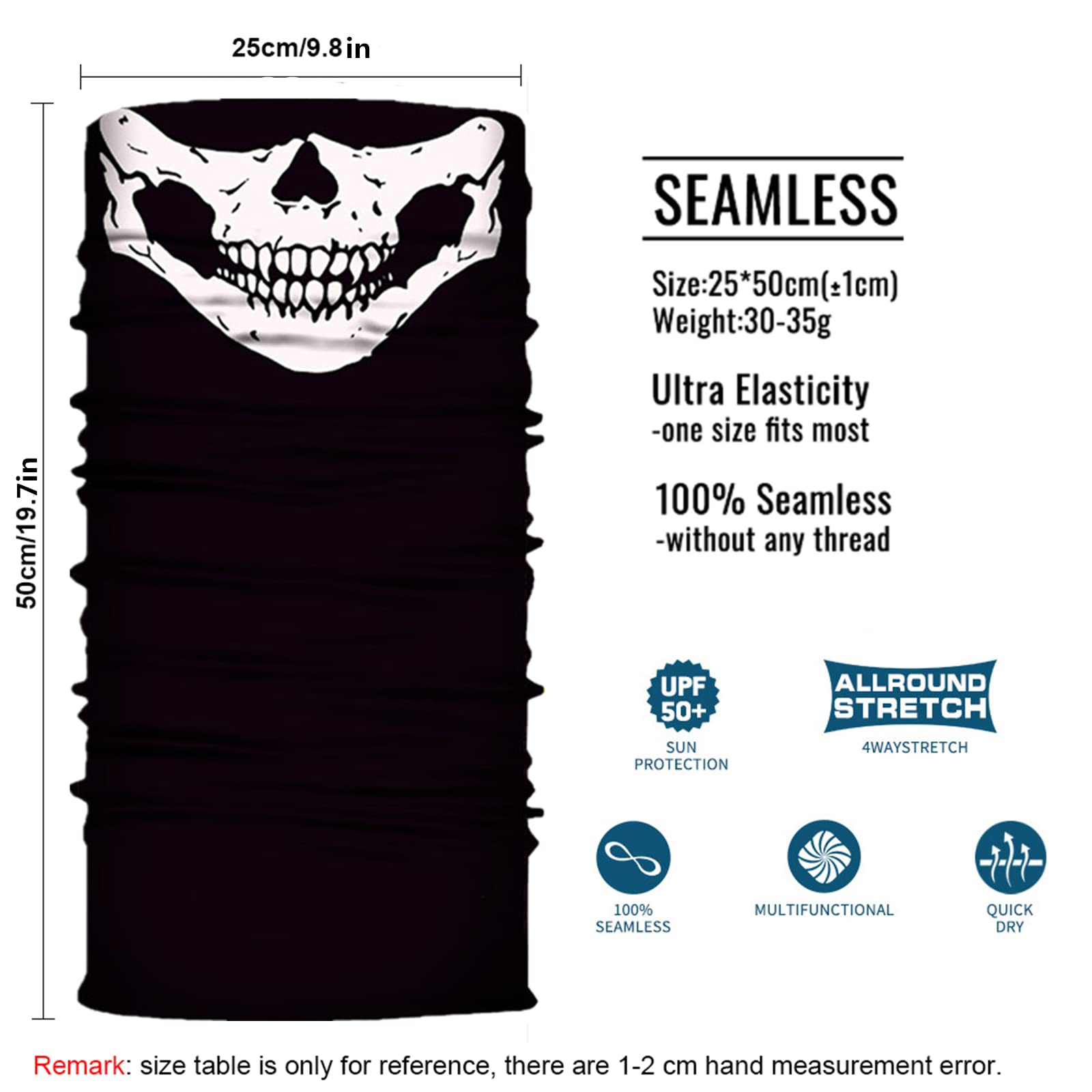 Wysummer 8Pcs Scarves Bandanas Face Tube Black Headband, Motorcycle Multi Function Headwear Hat Scarf Neck Warmer Balaclava